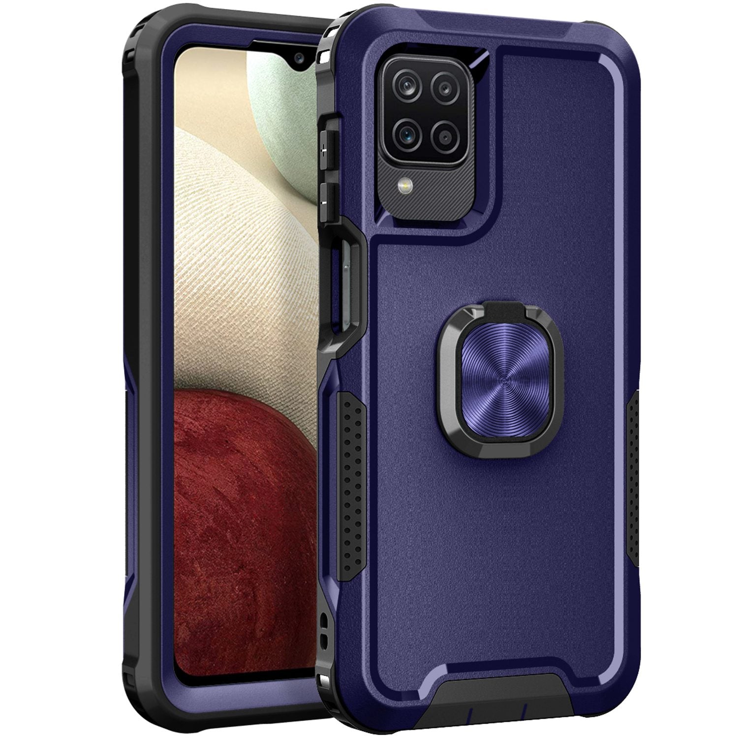 For Samsung Galaxy A12 / A32 5G / A13 5G / M32 5G Rotatable Ring Kickstand Protective Cover PC + Silicone 3-in-1 Drop-proof Phone Case