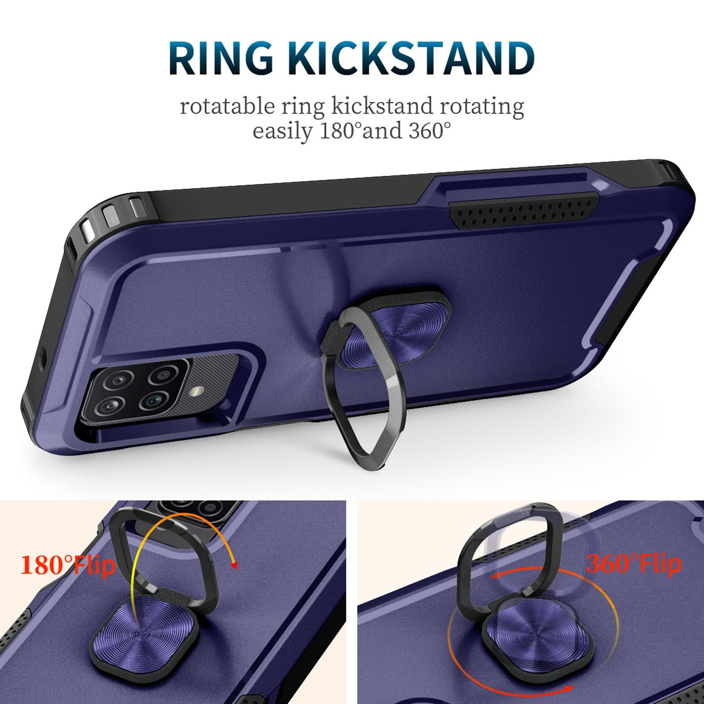 For Samsung Galaxy A12 / A32 5G / A13 5G / M32 5G Rotatable Ring Kickstand Protective Cover PC + Silicone 3-in-1 Drop-proof Phone Case
