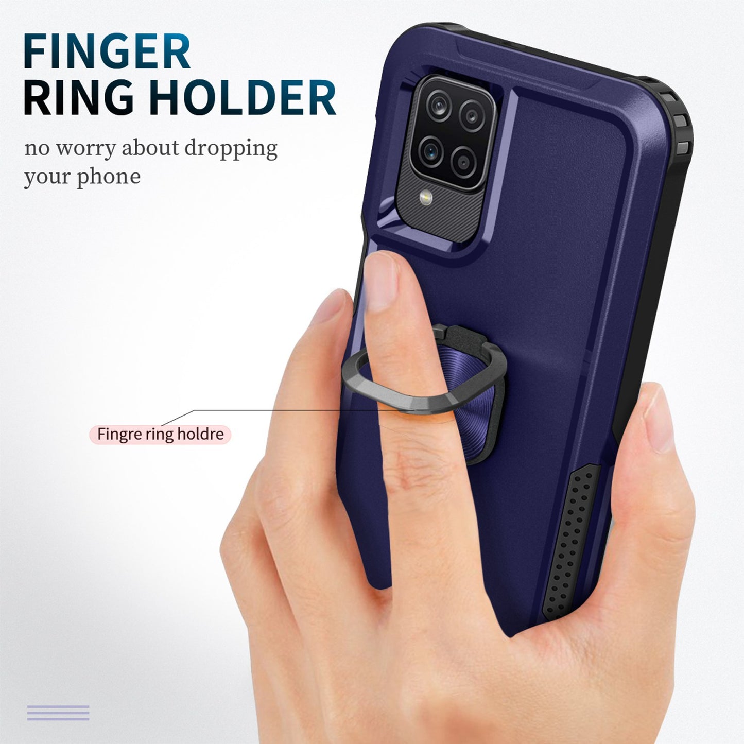 For Samsung Galaxy A12 / A32 5G / A13 5G / M32 5G Rotatable Ring Kickstand Protective Cover PC + Silicone 3-in-1 Drop-proof Phone Case