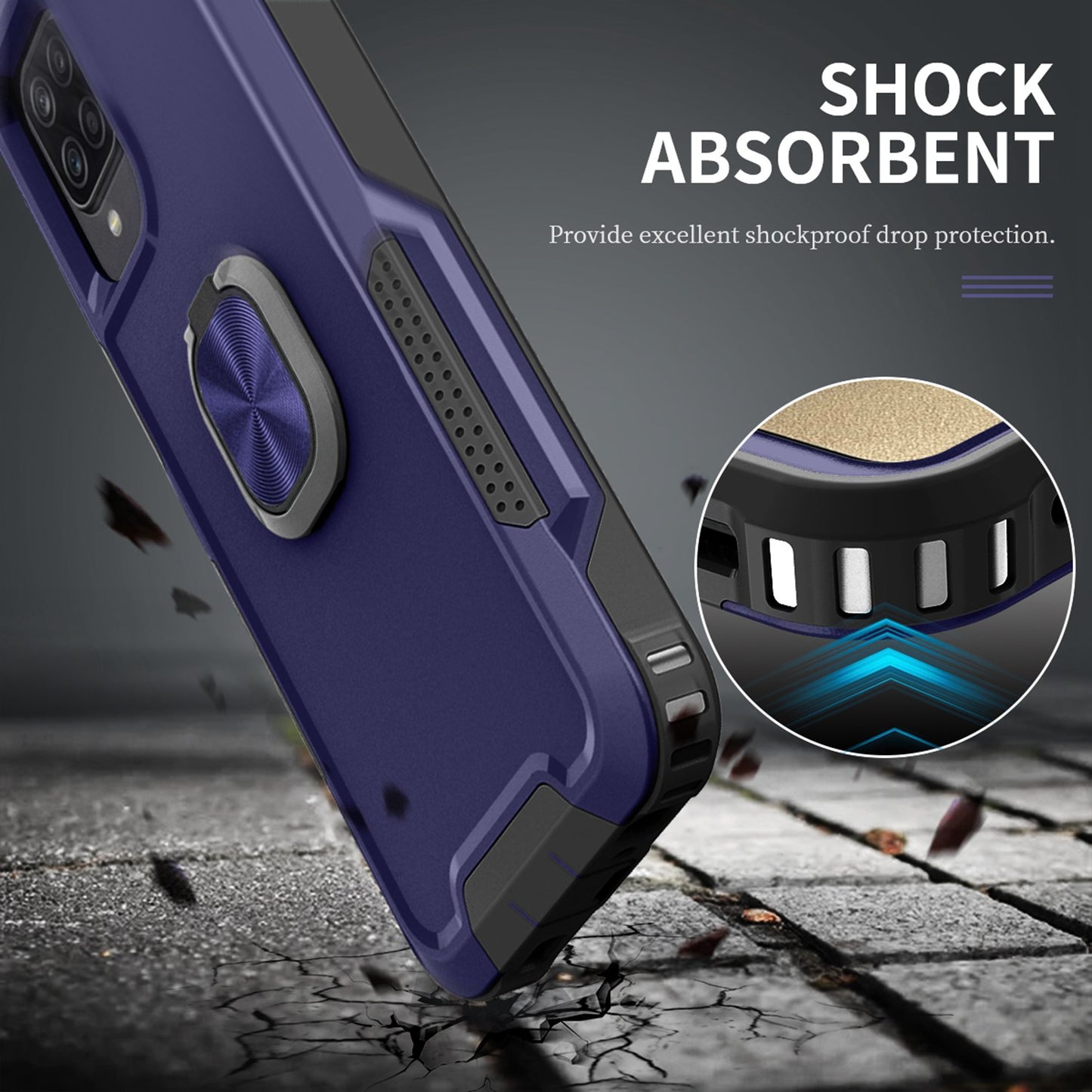 For Samsung Galaxy A12 / A32 5G / A13 5G / M32 5G Rotatable Ring Kickstand Protective Cover PC + Silicone 3-in-1 Drop-proof Phone Case