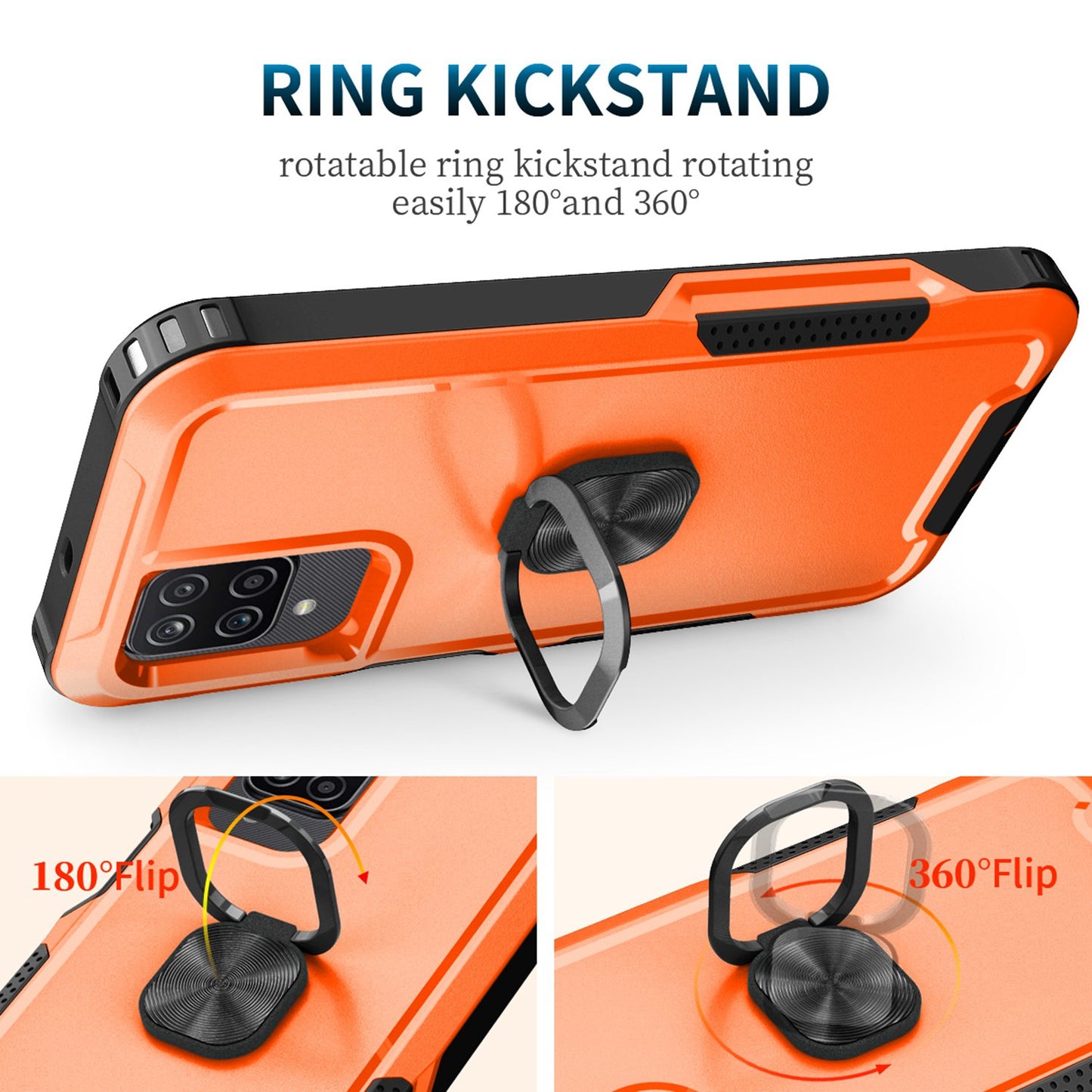 For Samsung Galaxy A12 / A32 5G / A13 5G / M32 5G Rotatable Ring Kickstand Protective Cover PC + Silicone 3-in-1 Drop-proof Phone Case