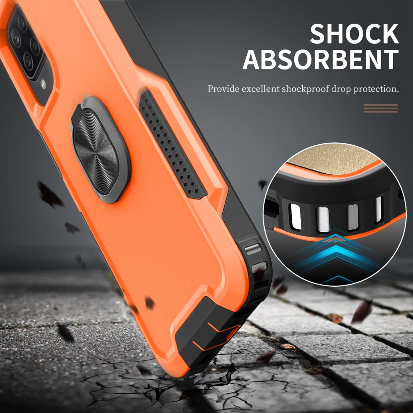 For Samsung Galaxy A12 / A32 5G / A13 5G / M32 5G Rotatable Ring Kickstand Protective Cover PC + Silicone 3-in-1 Drop-proof Phone Case