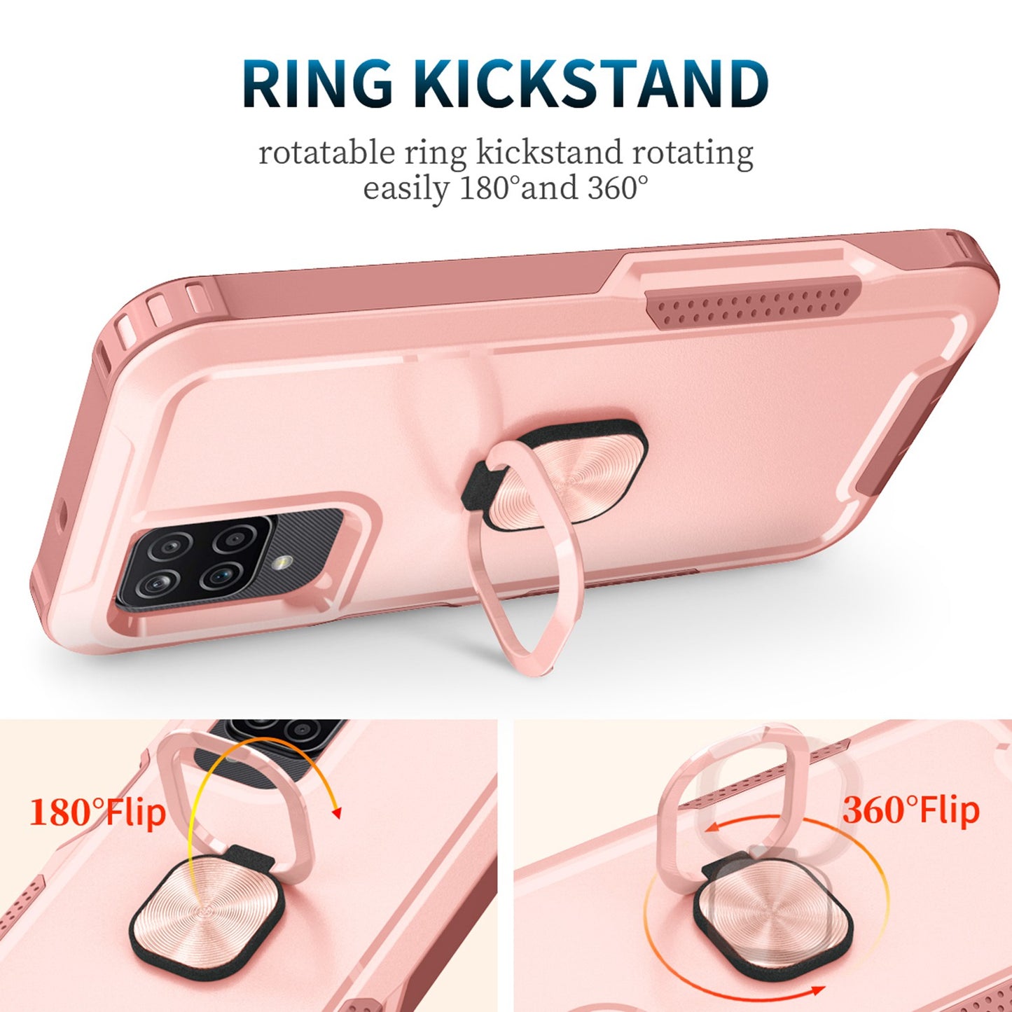 For Samsung Galaxy A12 / A32 5G / A13 5G / M32 5G Rotatable Ring Kickstand Protective Cover PC + Silicone 3-in-1 Drop-proof Phone Case