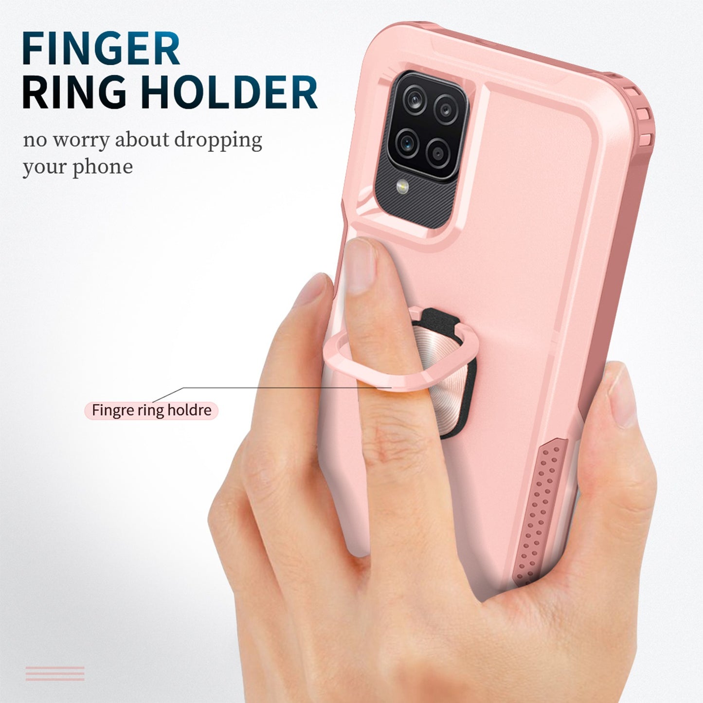 For Samsung Galaxy A12 / A32 5G / A13 5G / M32 5G Rotatable Ring Kickstand Protective Cover PC + Silicone 3-in-1 Drop-proof Phone Case