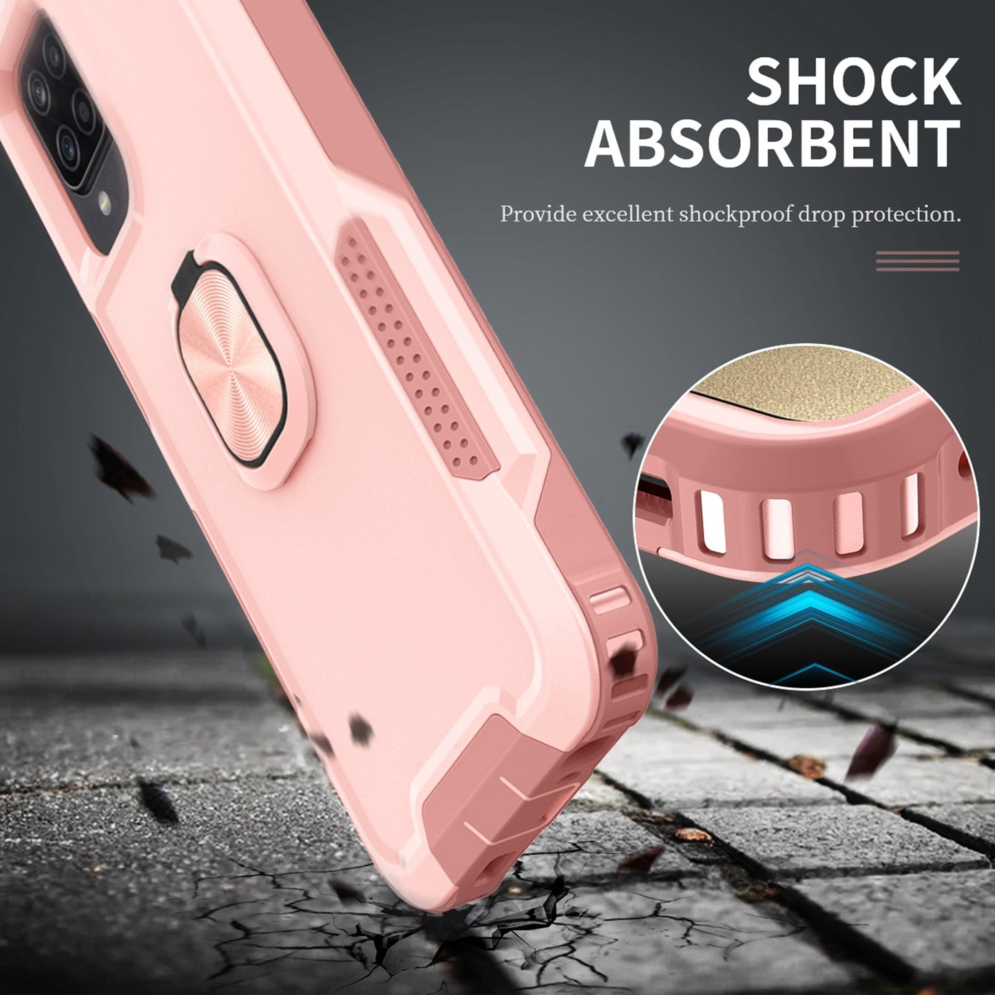 For Samsung Galaxy A12 / A32 5G / A13 5G / M32 5G Rotatable Ring Kickstand Protective Cover PC + Silicone 3-in-1 Drop-proof Phone Case