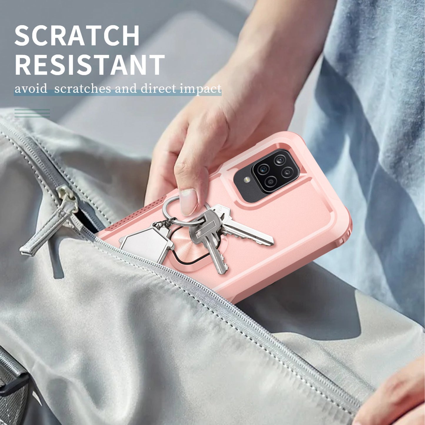 For Samsung Galaxy A12 / A32 5G / A13 5G / M32 5G Rotatable Ring Kickstand Protective Cover PC + Silicone 3-in-1 Drop-proof Phone Case