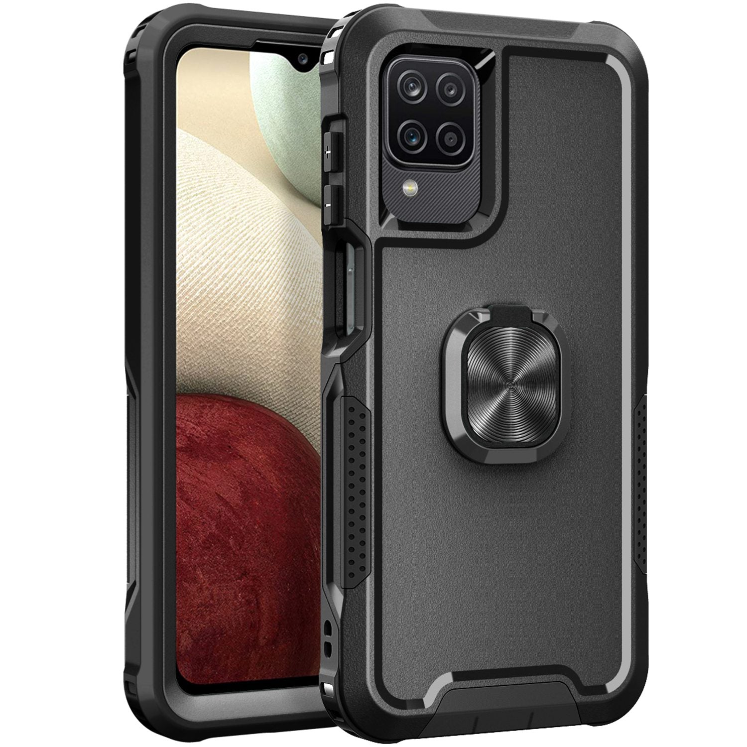 For Samsung Galaxy A12 / A32 5G / A13 5G / M32 5G Rotatable Ring Kickstand Protective Cover PC + Silicone 3-in-1 Drop-proof Phone Case