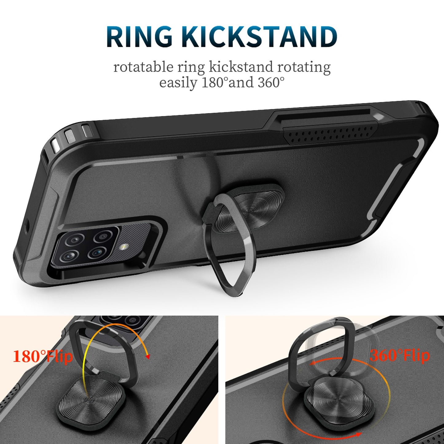 For Samsung Galaxy A12 / A32 5G / A13 5G / M32 5G Rotatable Ring Kickstand Protective Cover PC + Silicone 3-in-1 Drop-proof Phone Case