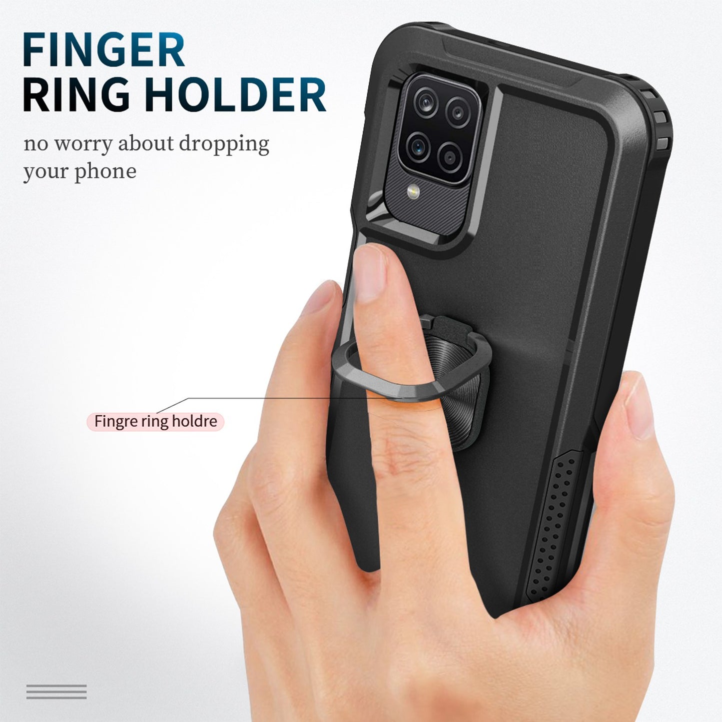 For Samsung Galaxy A12 / A32 5G / A13 5G / M32 5G Rotatable Ring Kickstand Protective Cover PC + Silicone 3-in-1 Drop-proof Phone Case