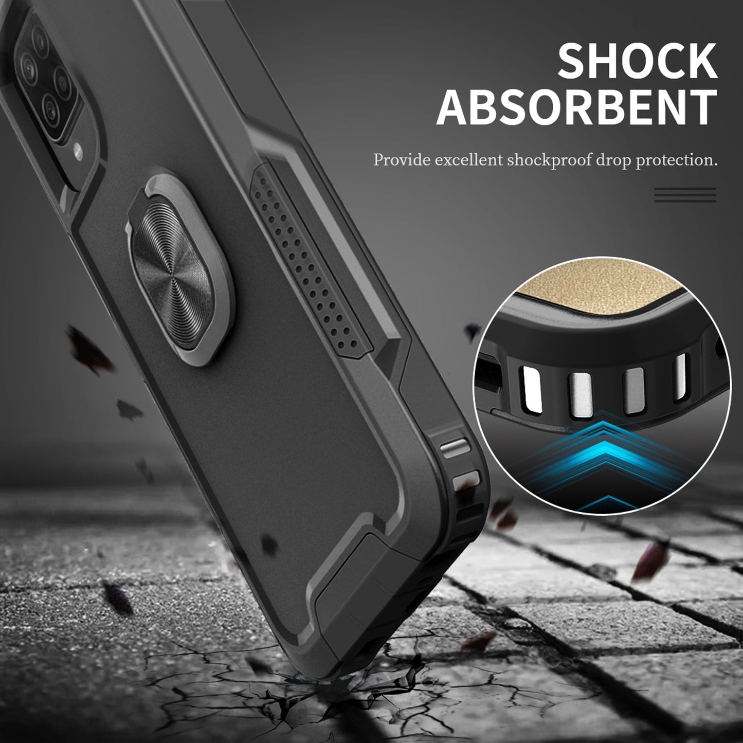 For Samsung Galaxy A12 / A32 5G / A13 5G / M32 5G Rotatable Ring Kickstand Protective Cover PC + Silicone 3-in-1 Drop-proof Phone Case