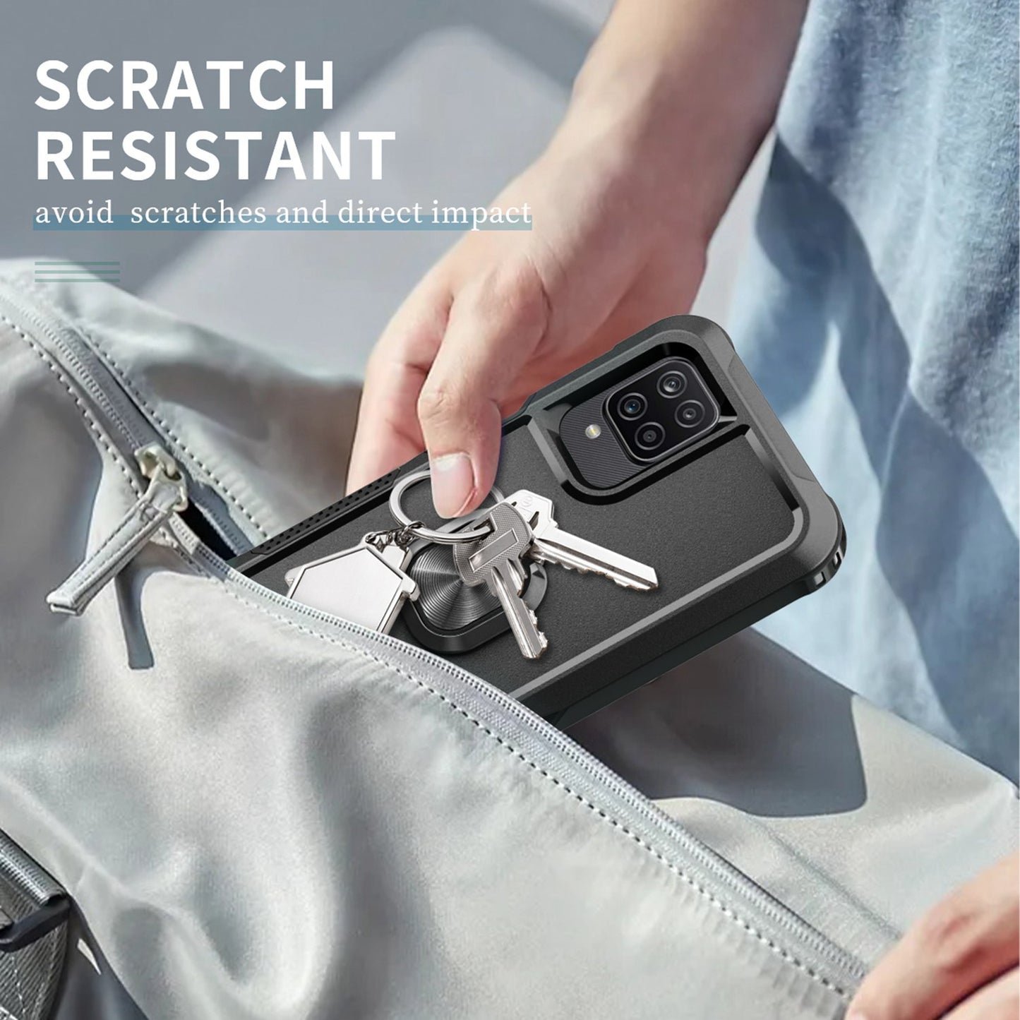 For Samsung Galaxy A12 / A32 5G / A13 5G / M32 5G Rotatable Ring Kickstand Protective Cover PC + Silicone 3-in-1 Drop-proof Phone Case