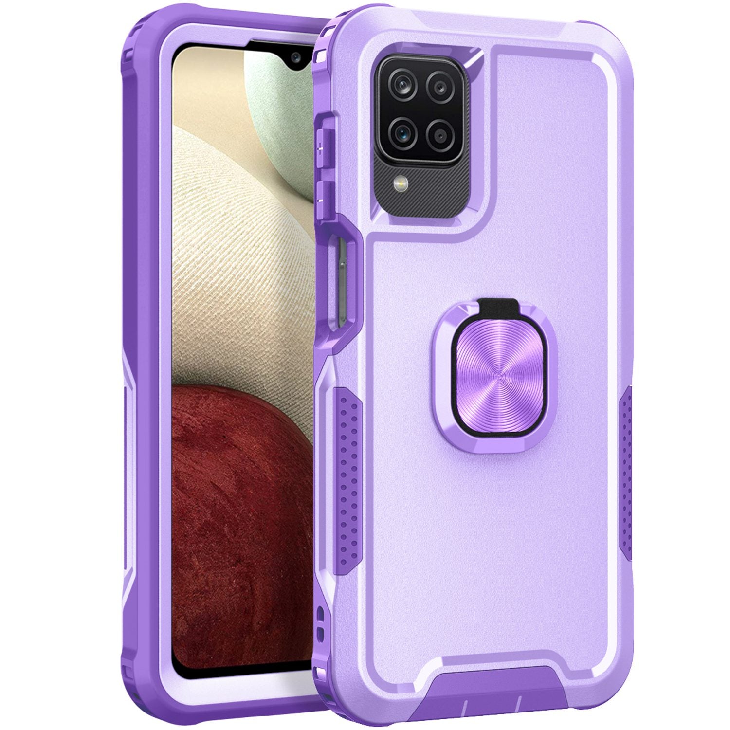 For Samsung Galaxy A12 / A32 5G / A13 5G / M32 5G Rotatable Ring Kickstand Protective Cover PC + Silicone 3-in-1 Drop-proof Phone Case