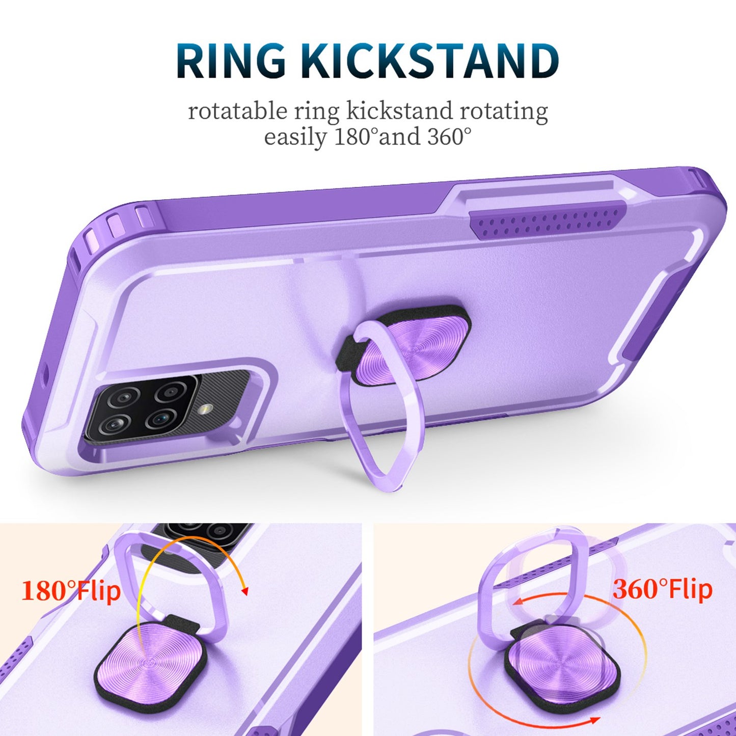 For Samsung Galaxy A12 / A32 5G / A13 5G / M32 5G Rotatable Ring Kickstand Protective Cover PC + Silicone 3-in-1 Drop-proof Phone Case
