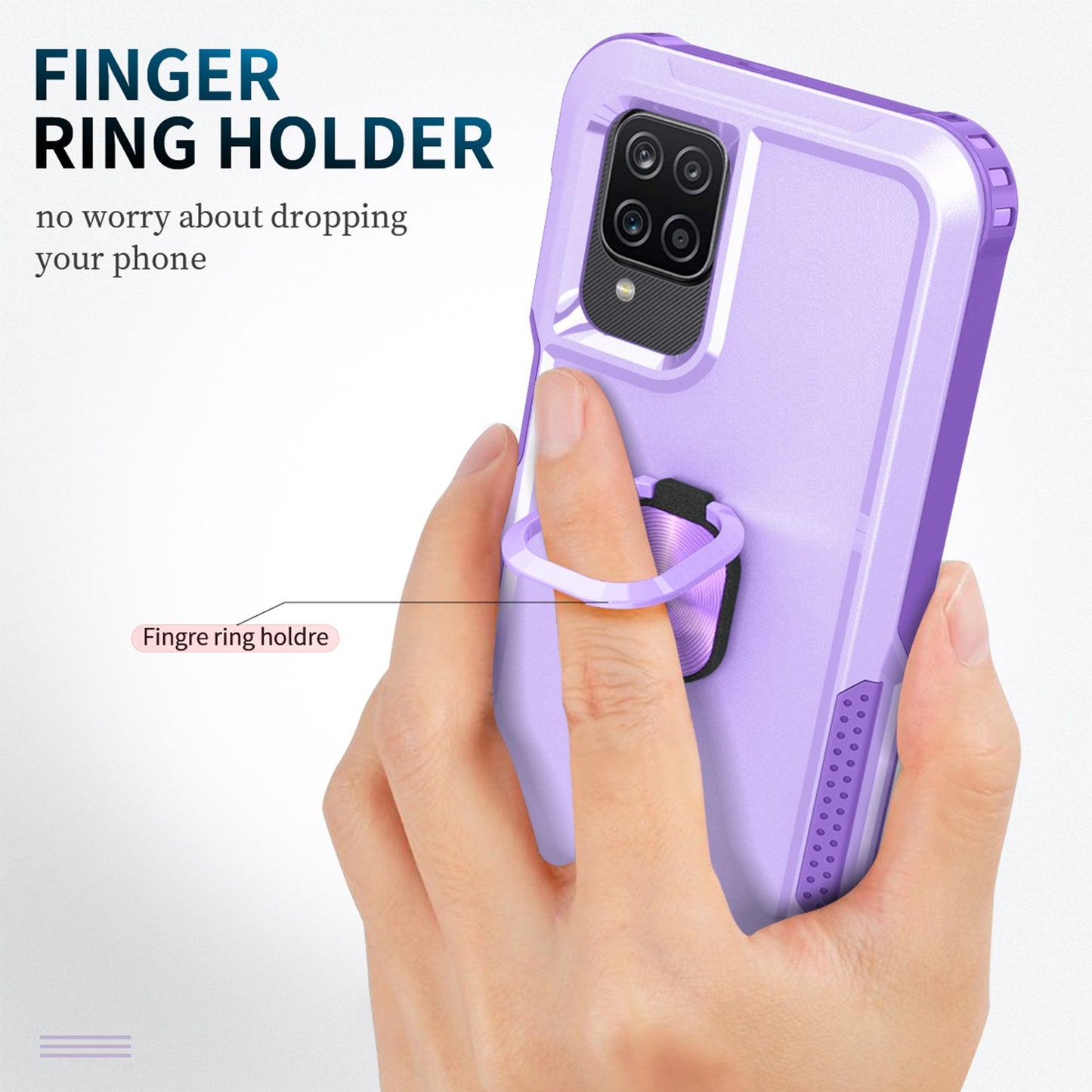 For Samsung Galaxy A12 / A32 5G / A13 5G / M32 5G Rotatable Ring Kickstand Protective Cover PC + Silicone 3-in-1 Drop-proof Phone Case