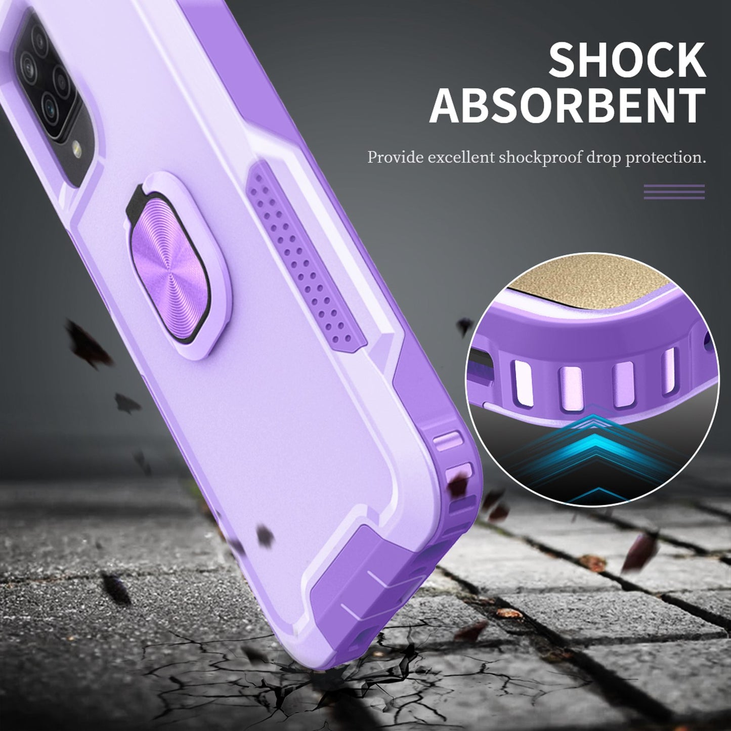 For Samsung Galaxy A12 / A32 5G / A13 5G / M32 5G Rotatable Ring Kickstand Protective Cover PC + Silicone 3-in-1 Drop-proof Phone Case