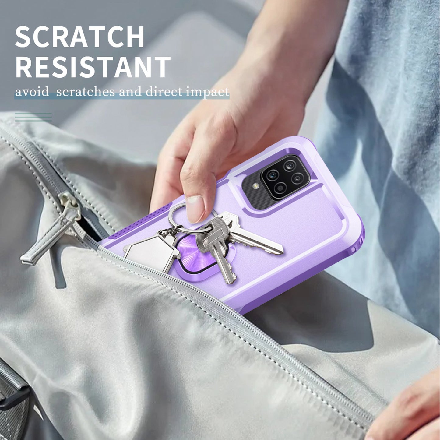 For Samsung Galaxy A12 / A32 5G / A13 5G / M32 5G Rotatable Ring Kickstand Protective Cover PC + Silicone 3-in-1 Drop-proof Phone Case