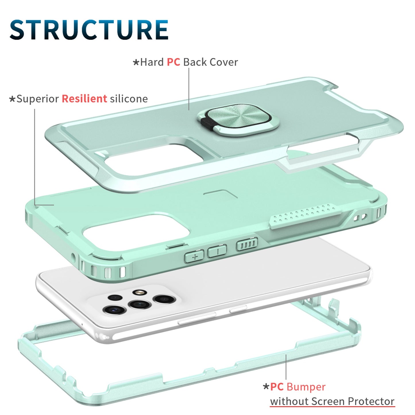 For Samsung Galaxy A73 5G Rotatable Ring Holder Kickstand Phone Case PC + Silicone Anti-scratch Phone Cover