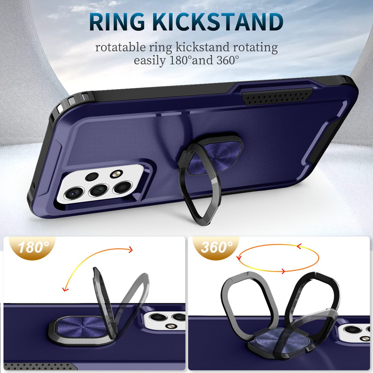 For Samsung Galaxy A73 5G Rotatable Ring Holder Kickstand Phone Case PC + Silicone Anti-scratch Phone Cover
