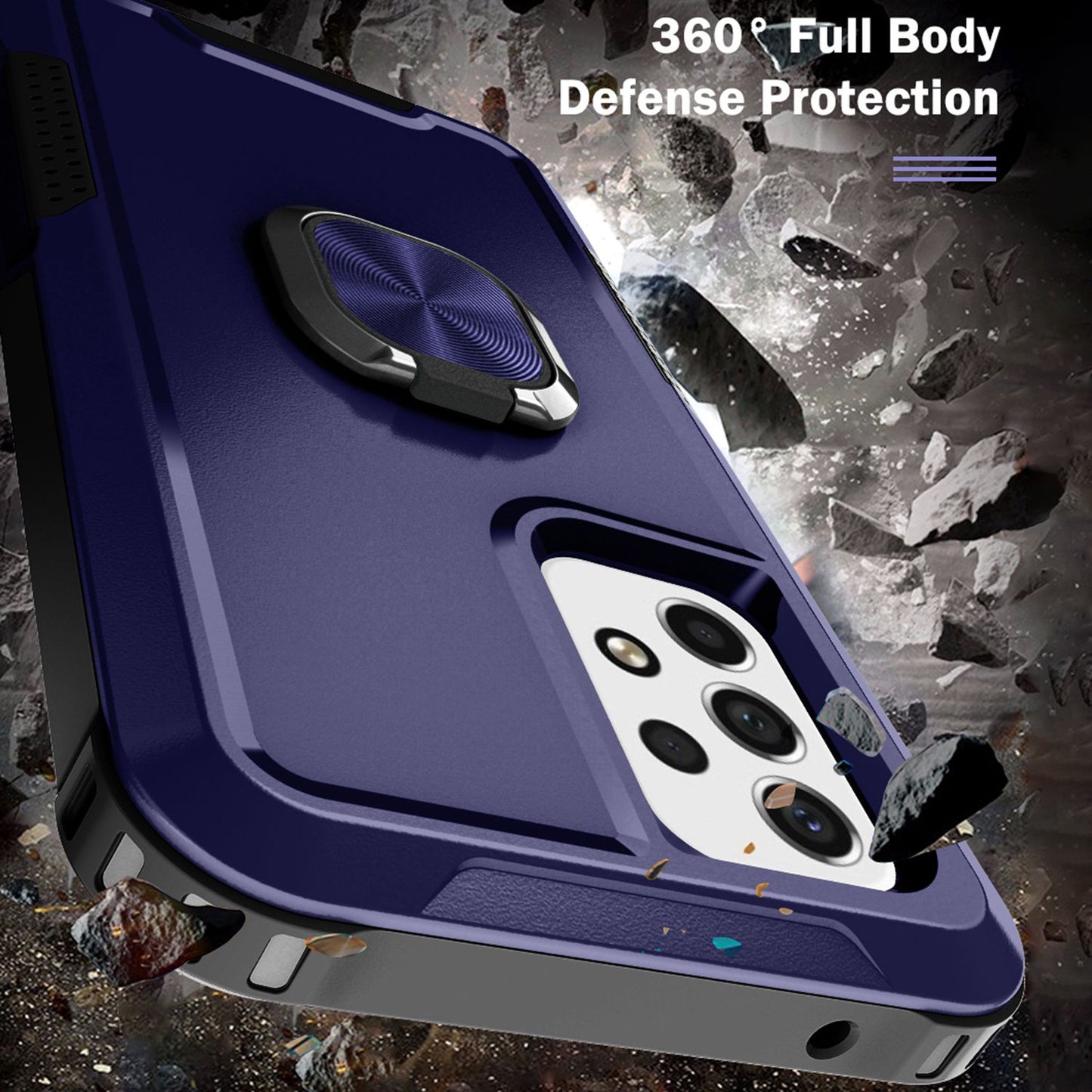 For Samsung Galaxy A73 5G Rotatable Ring Holder Kickstand Phone Case PC + Silicone Anti-scratch Phone Cover