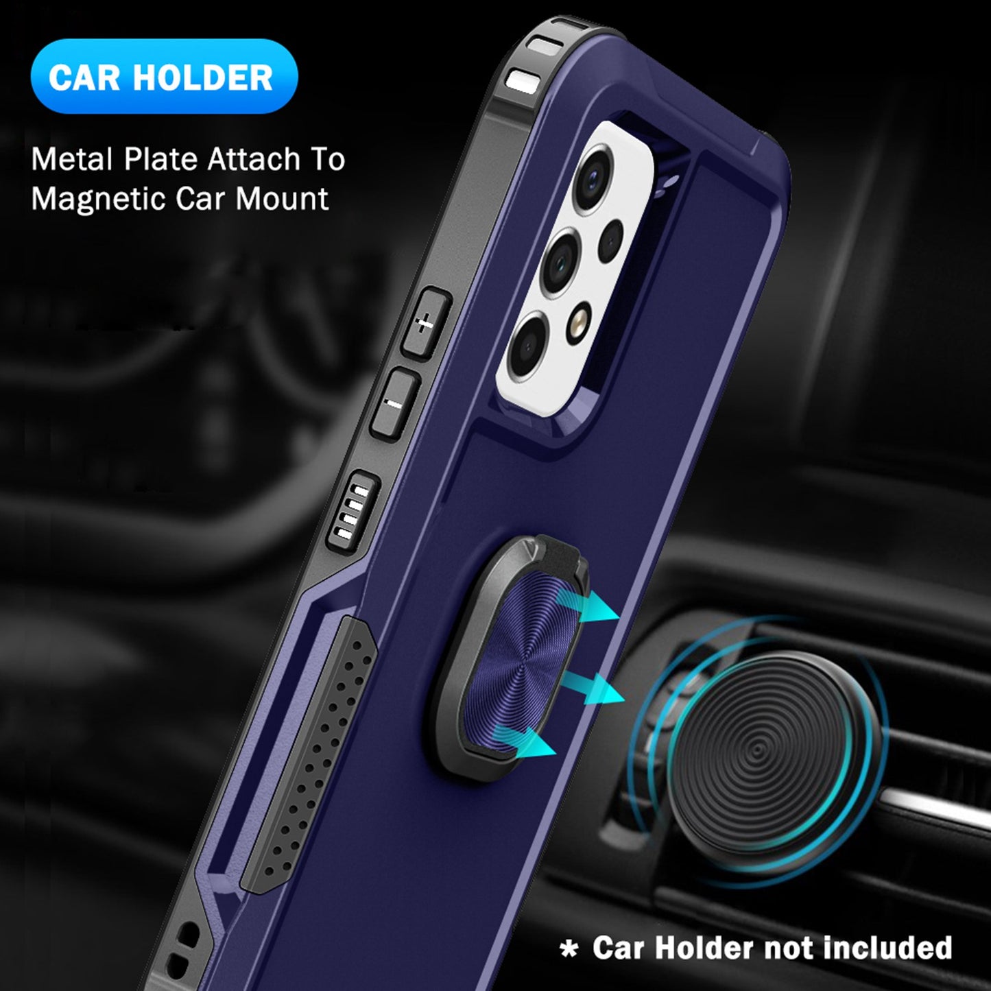 For Samsung Galaxy A73 5G Rotatable Ring Holder Kickstand Phone Case PC + Silicone Anti-scratch Phone Cover