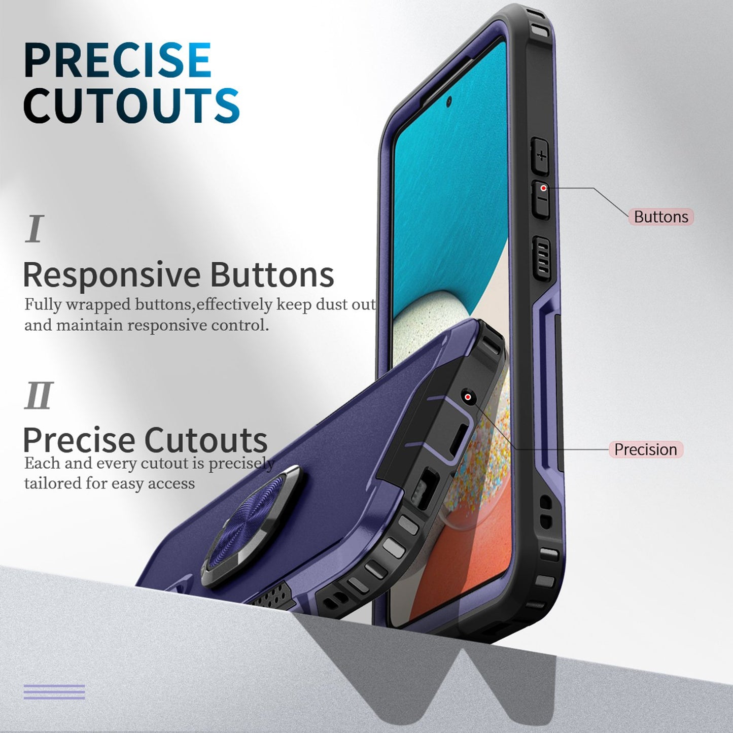 For Samsung Galaxy A73 5G Rotatable Ring Holder Kickstand Phone Case PC + Silicone Anti-scratch Phone Cover