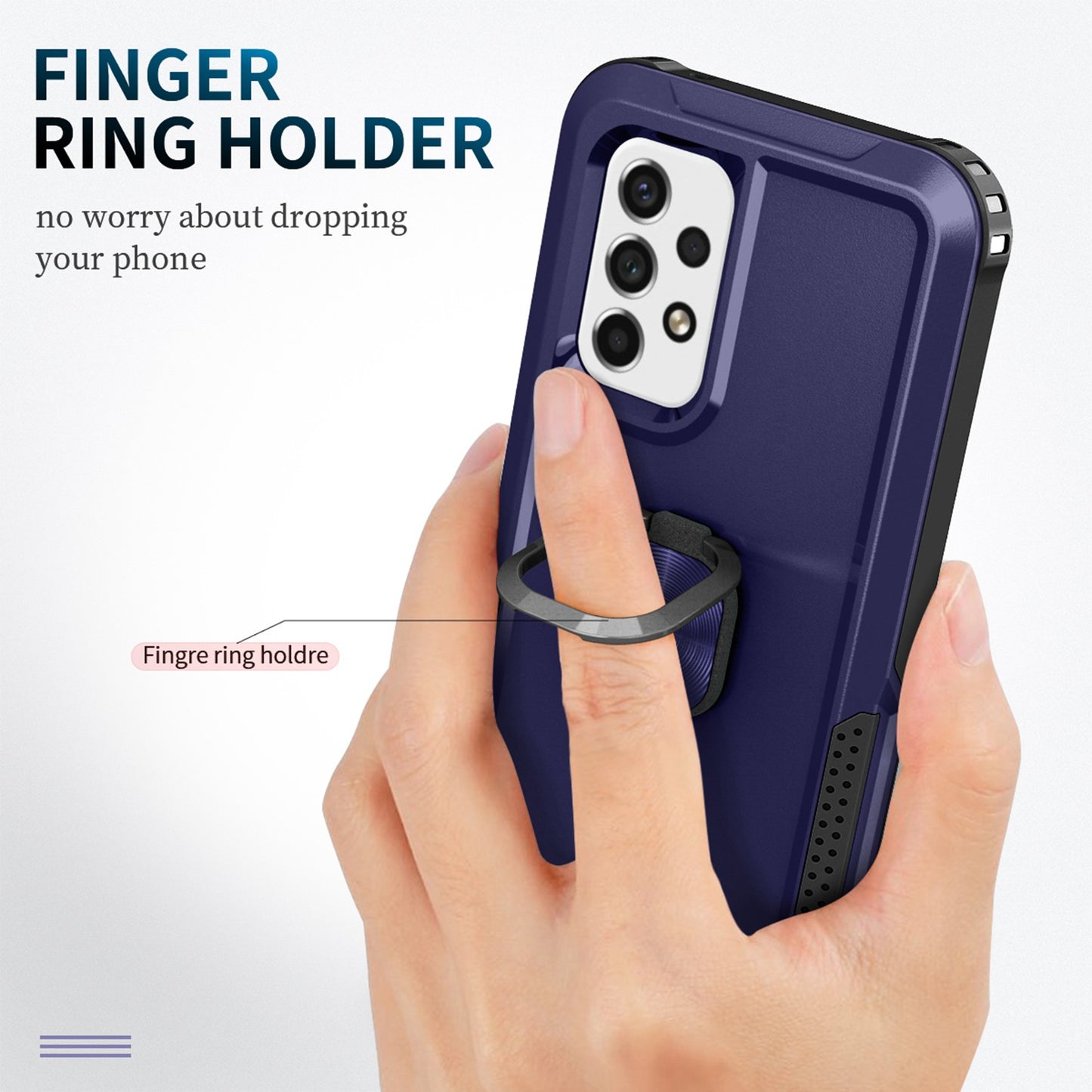 For Samsung Galaxy A73 5G Rotatable Ring Holder Kickstand Phone Case PC + Silicone Anti-scratch Phone Cover