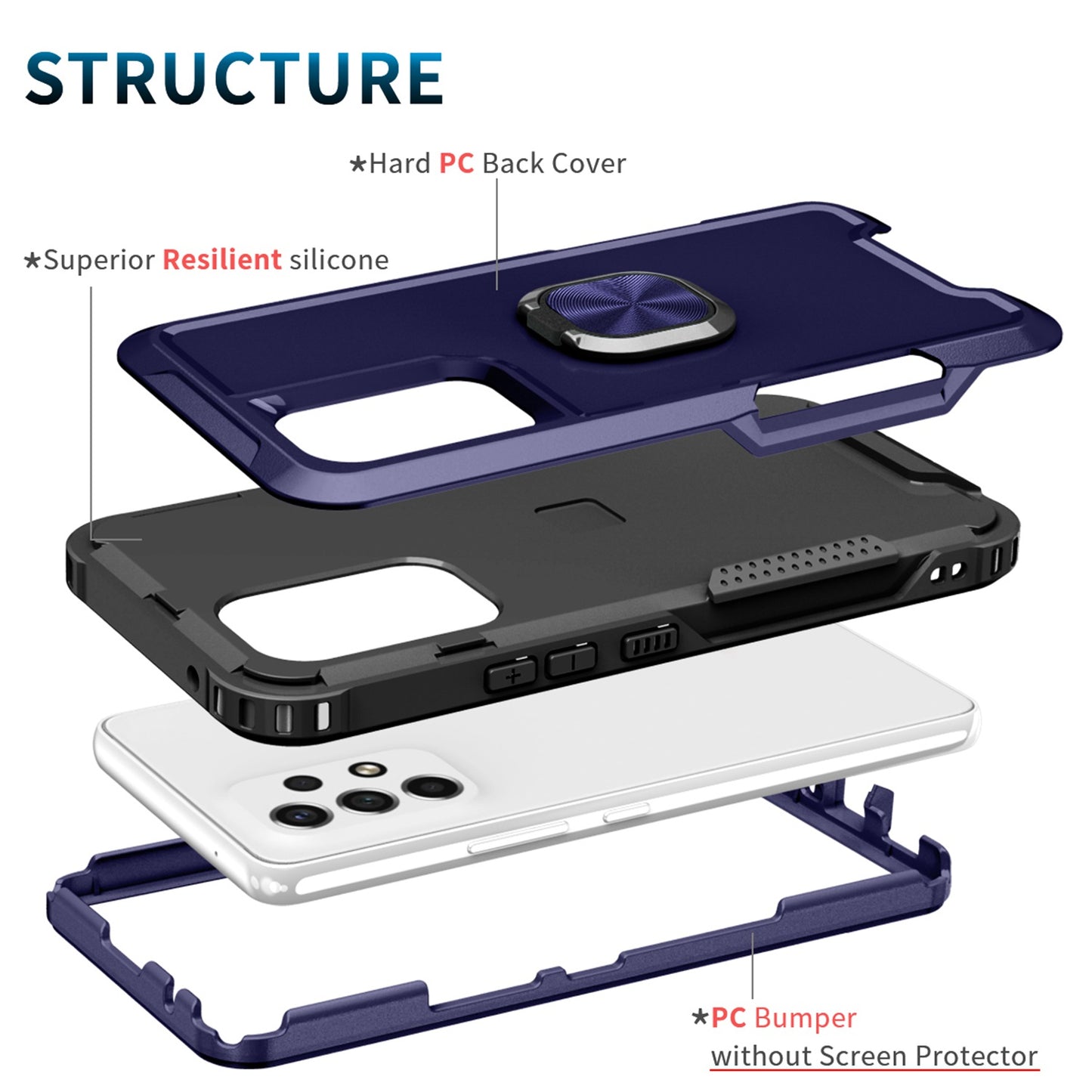 For Samsung Galaxy A73 5G Rotatable Ring Holder Kickstand Phone Case PC + Silicone Anti-scratch Phone Cover
