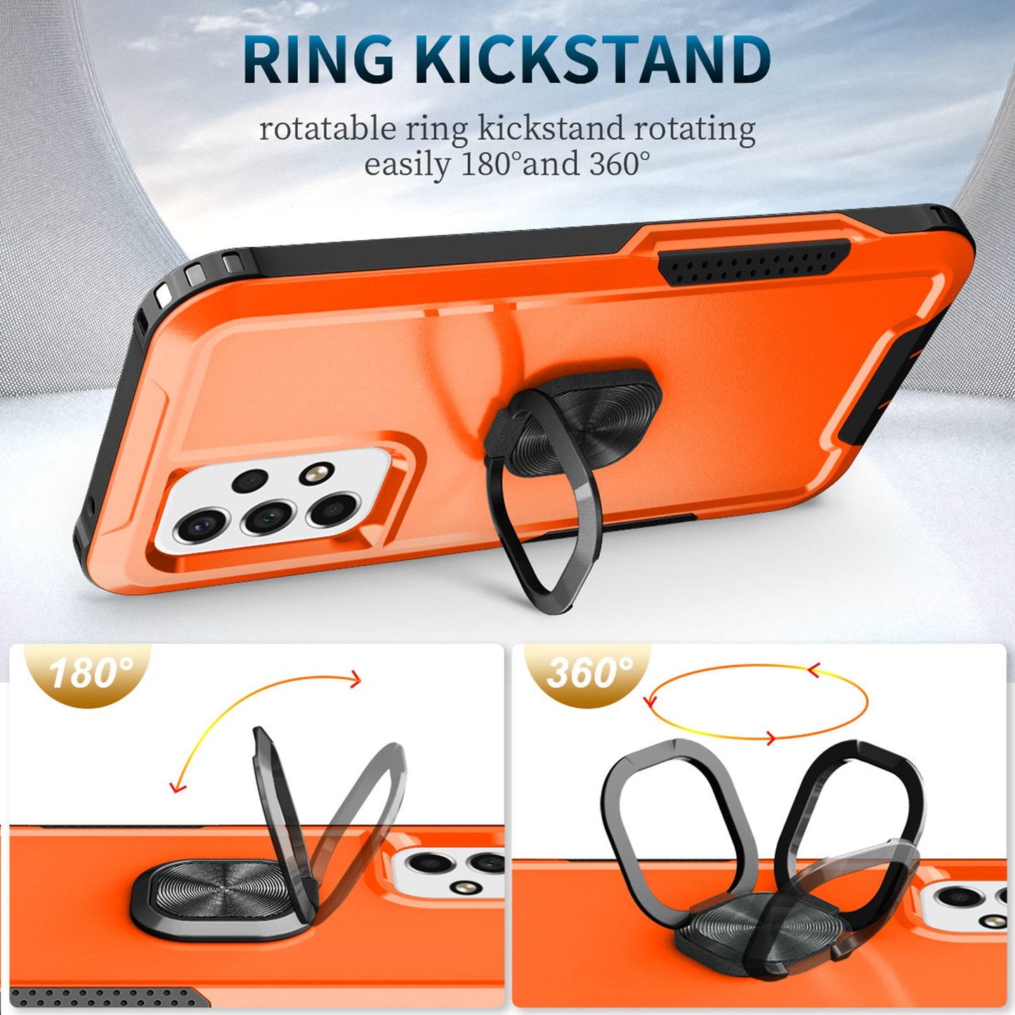 For Samsung Galaxy A73 5G Rotatable Ring Holder Kickstand Phone Case PC + Silicone Anti-scratch Phone Cover