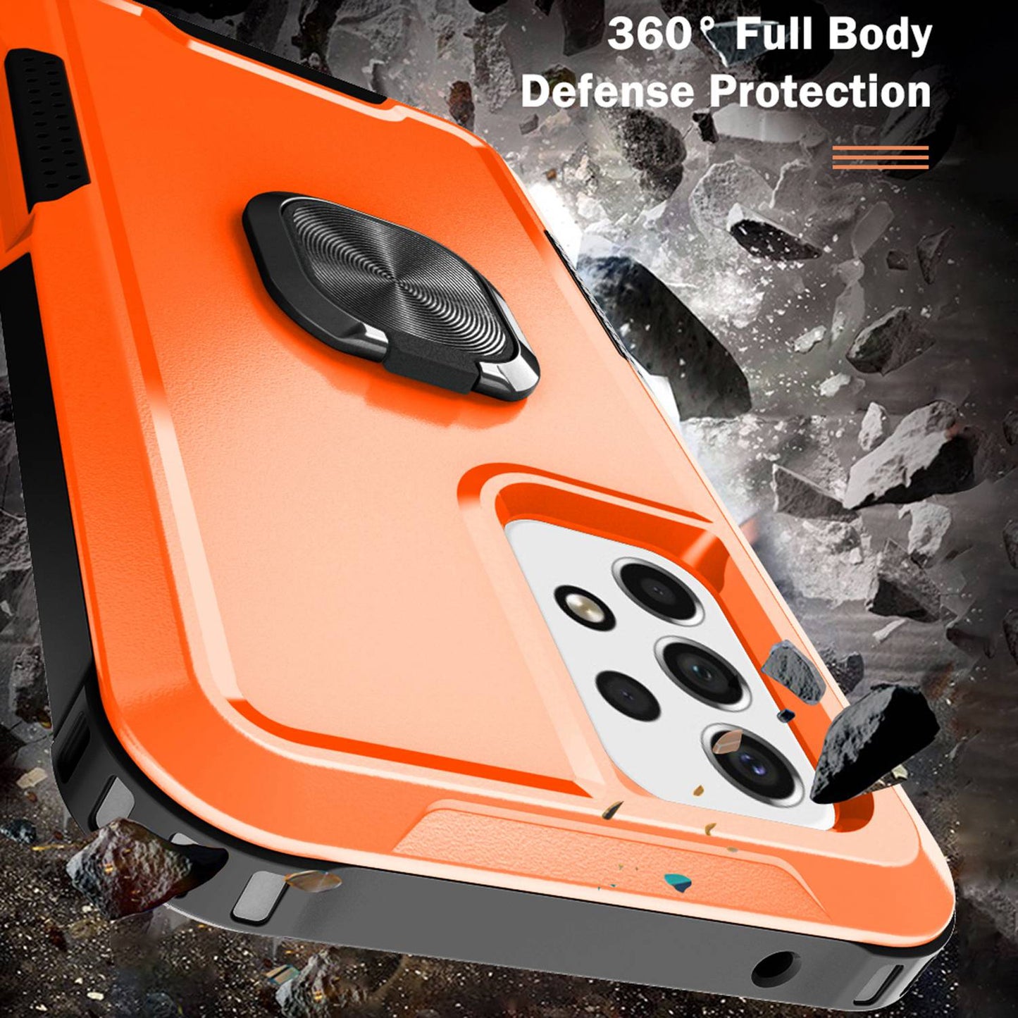 For Samsung Galaxy A73 5G Rotatable Ring Holder Kickstand Phone Case PC + Silicone Anti-scratch Phone Cover