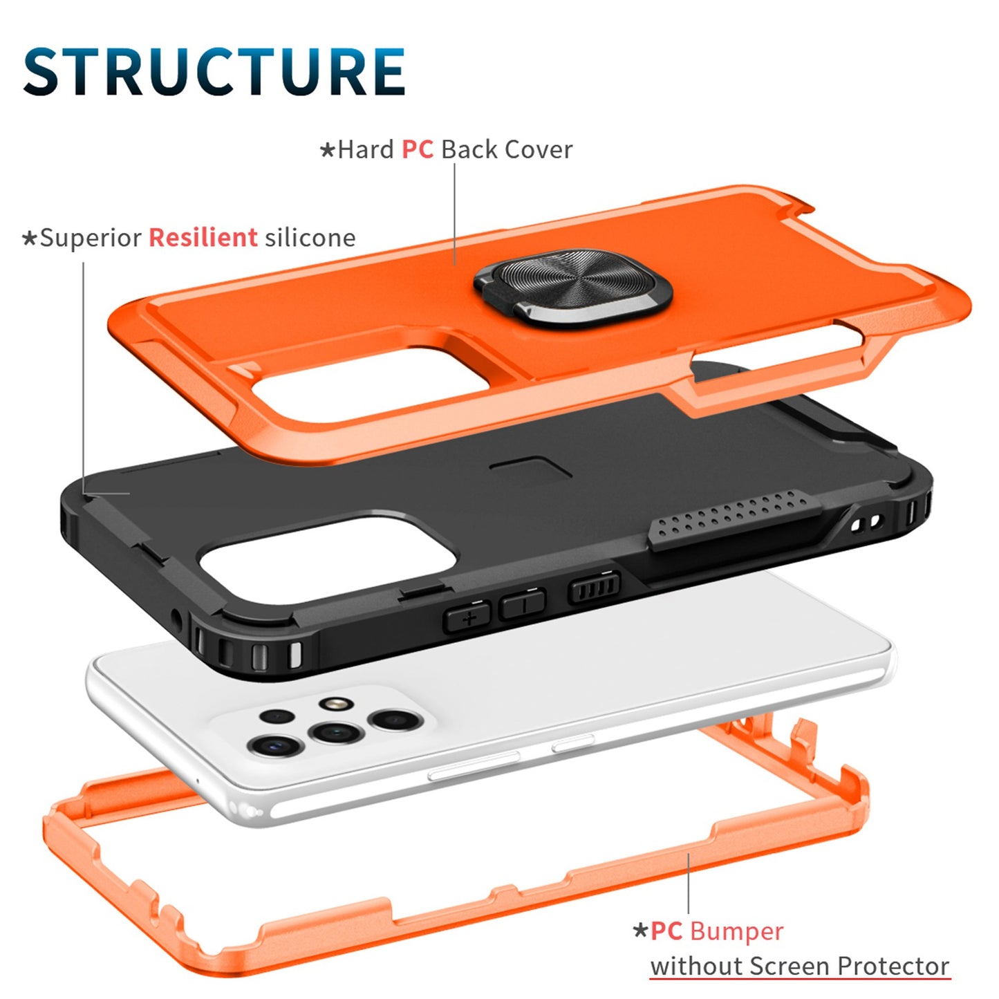For Samsung Galaxy A73 5G Rotatable Ring Holder Kickstand Phone Case PC + Silicone Anti-scratch Phone Cover