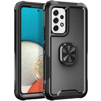 For Samsung Galaxy A73 5G Rotatable Ring Holder Kickstand Phone Case PC + Silicone Anti-scratch Phone Cover