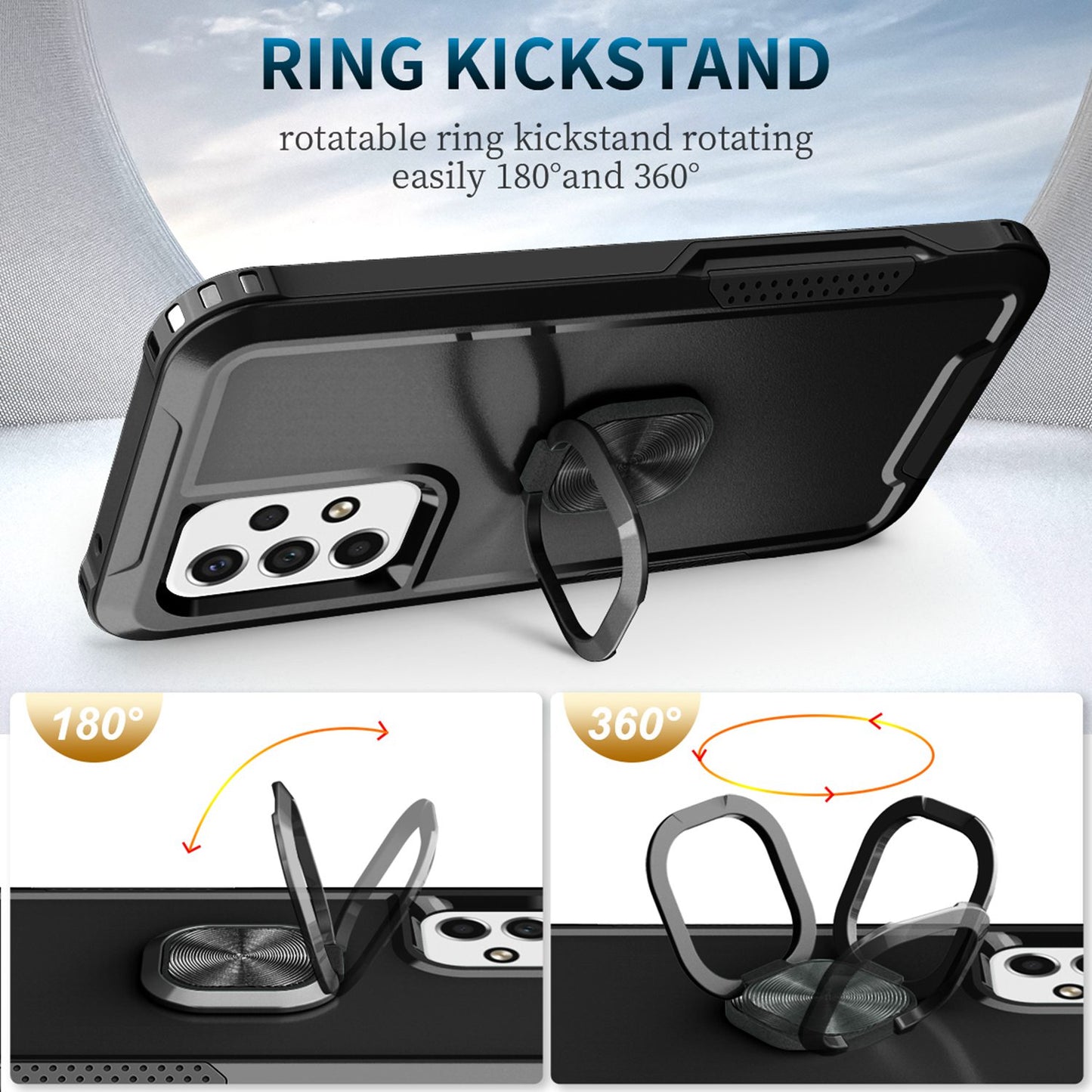 For Samsung Galaxy A73 5G Rotatable Ring Holder Kickstand Phone Case PC + Silicone Anti-scratch Phone Cover