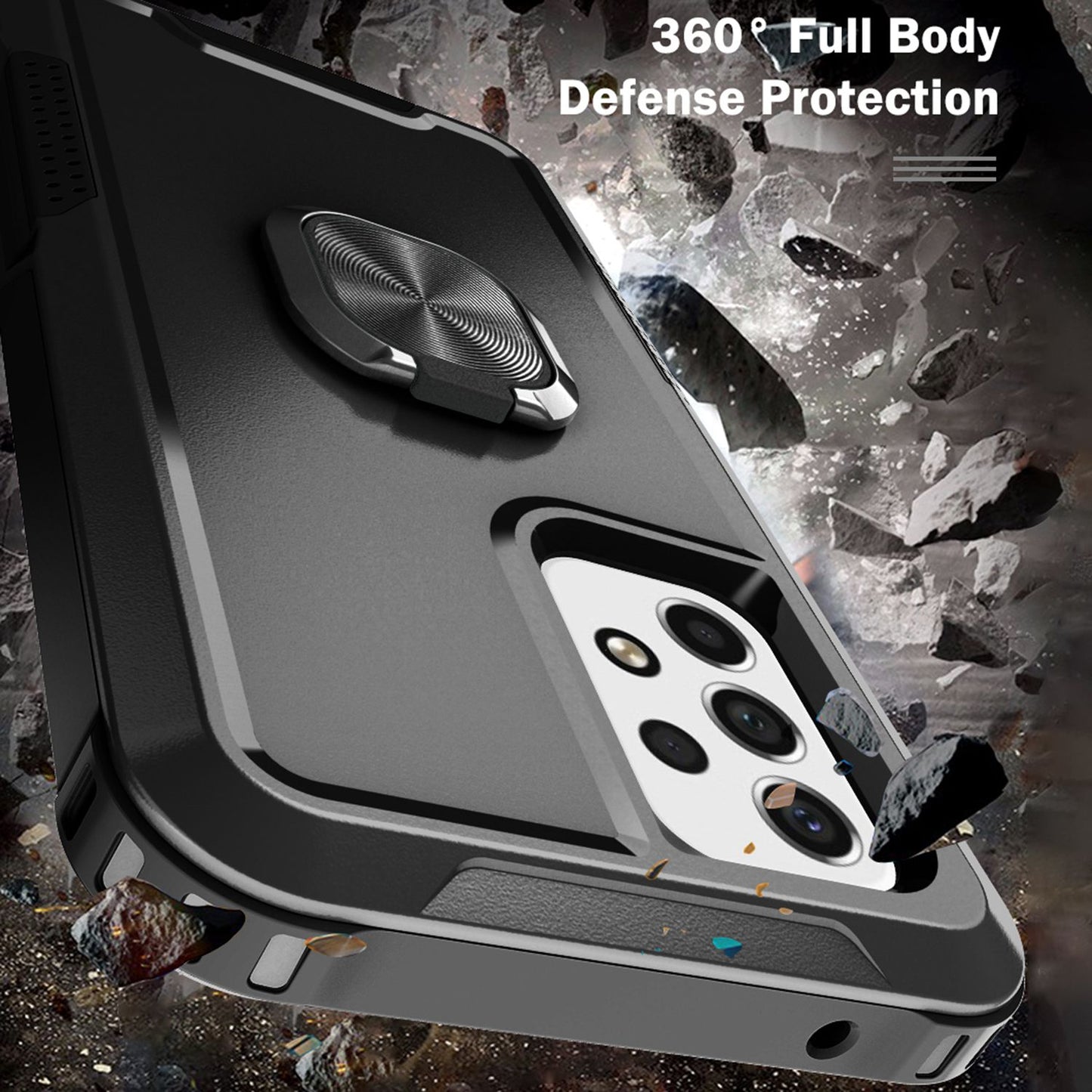 For Samsung Galaxy A73 5G Rotatable Ring Holder Kickstand Phone Case PC + Silicone Anti-scratch Phone Cover