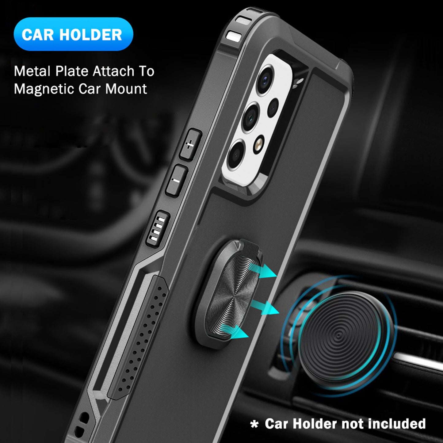 For Samsung Galaxy A73 5G Rotatable Ring Holder Kickstand Phone Case PC + Silicone Anti-scratch Phone Cover