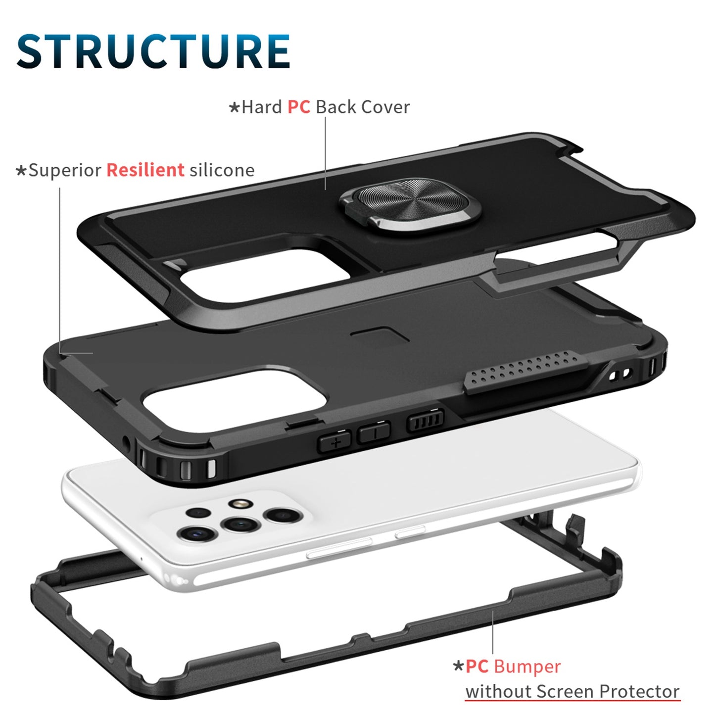 For Samsung Galaxy A73 5G Rotatable Ring Holder Kickstand Phone Case PC + Silicone Anti-scratch Phone Cover