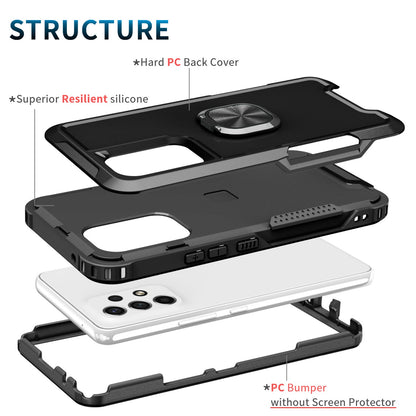 For Samsung Galaxy A73 5G Rotatable Ring Holder Kickstand Phone Case PC + Silicone Anti-scratch Phone Cover