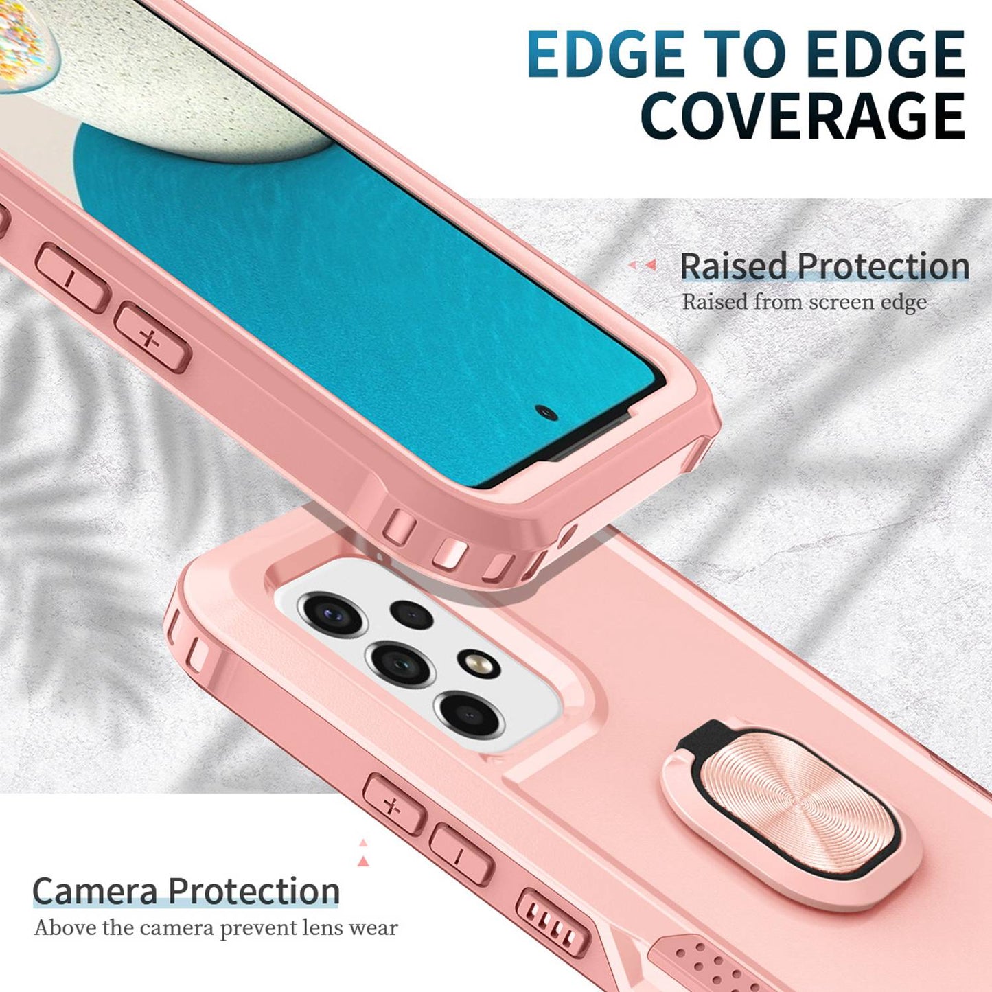 For Samsung Galaxy A73 5G Rotatable Ring Holder Kickstand Phone Case PC + Silicone Anti-scratch Phone Cover