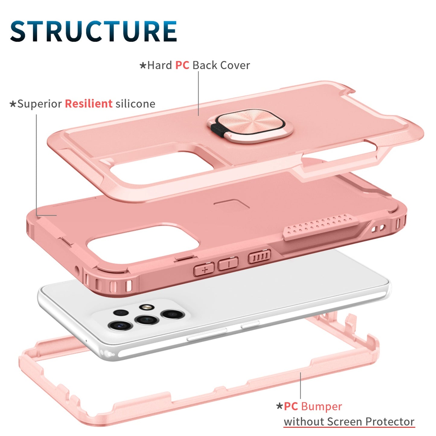 For Samsung Galaxy A73 5G Rotatable Ring Holder Kickstand Phone Case PC + Silicone Anti-scratch Phone Cover