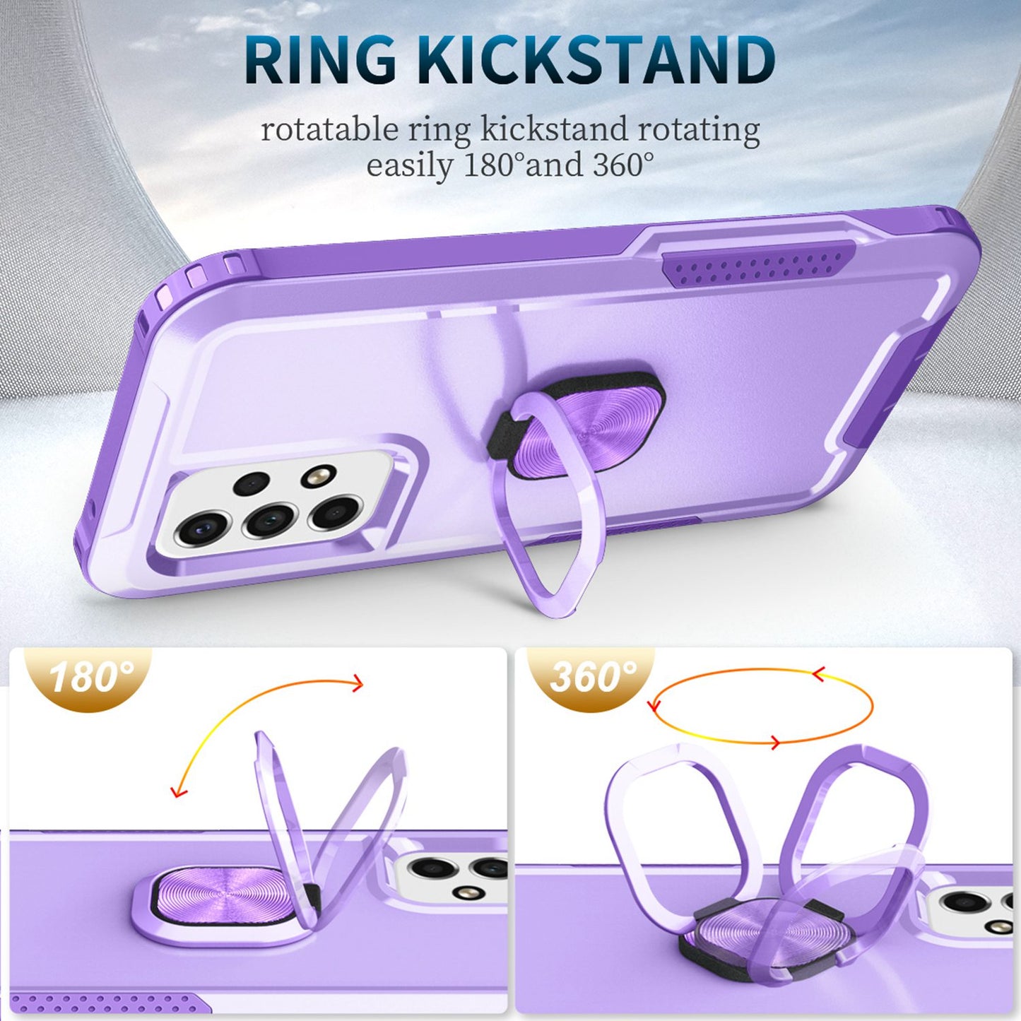 For Samsung Galaxy A73 5G Rotatable Ring Holder Kickstand Phone Case PC + Silicone Anti-scratch Phone Cover