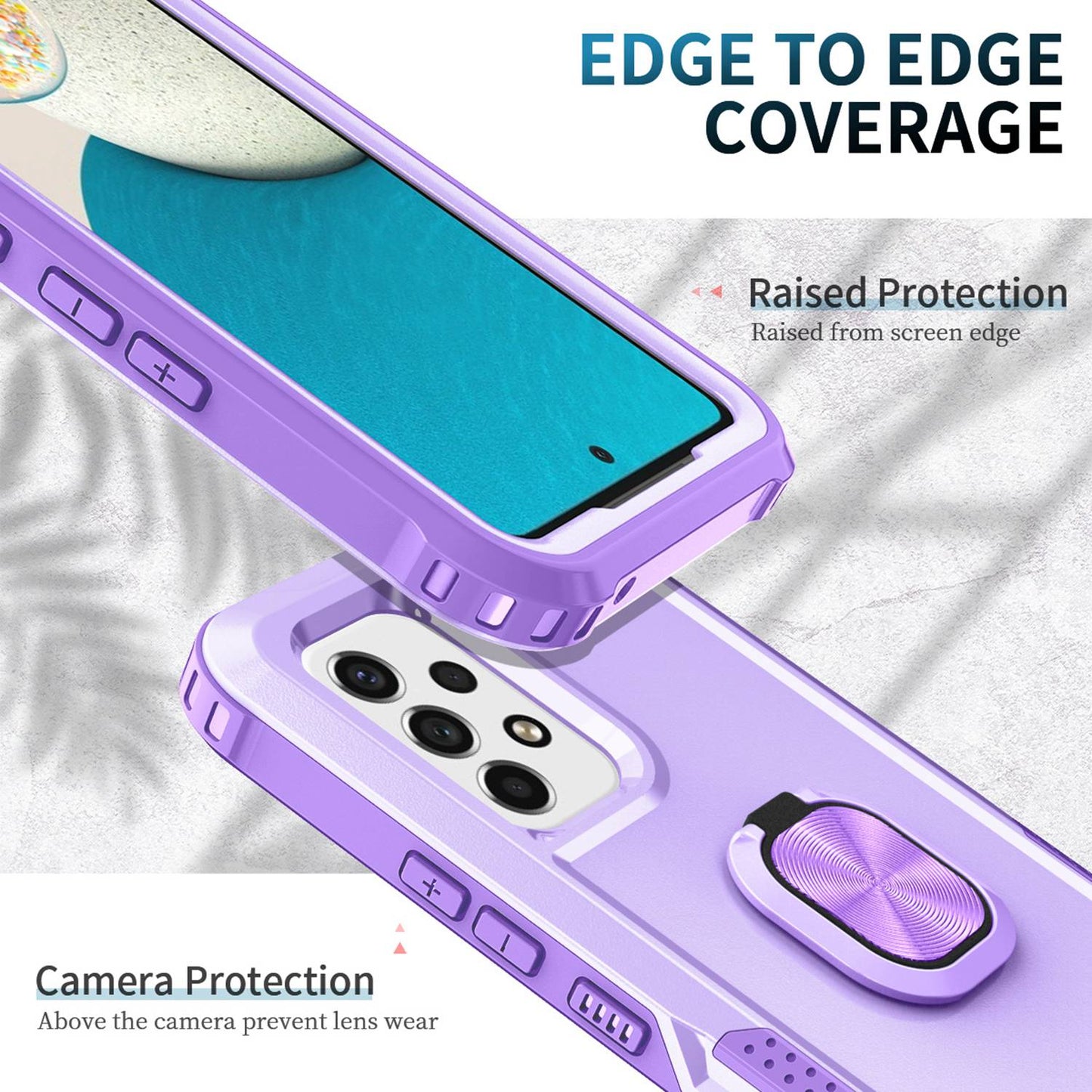 For Samsung Galaxy A73 5G Rotatable Ring Holder Kickstand Phone Case PC + Silicone Anti-scratch Phone Cover