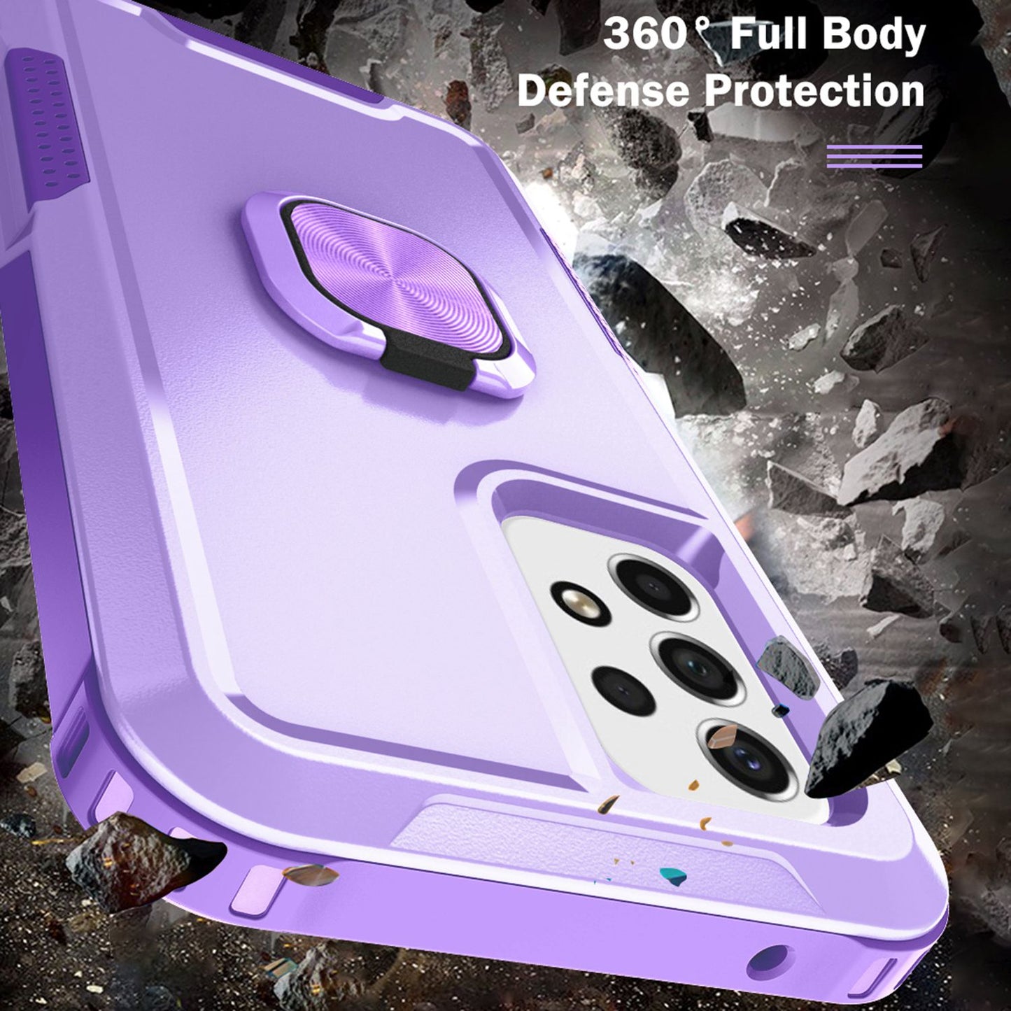 For Samsung Galaxy A73 5G Rotatable Ring Holder Kickstand Phone Case PC + Silicone Anti-scratch Phone Cover