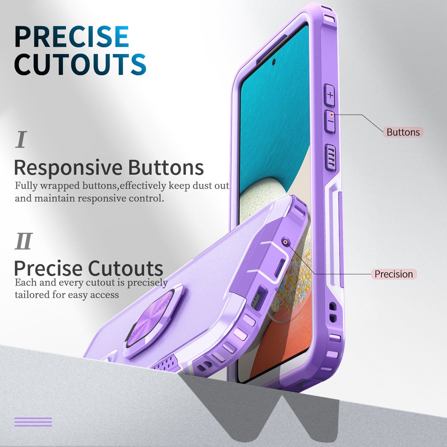 For Samsung Galaxy A73 5G Rotatable Ring Holder Kickstand Phone Case PC + Silicone Anti-scratch Phone Cover