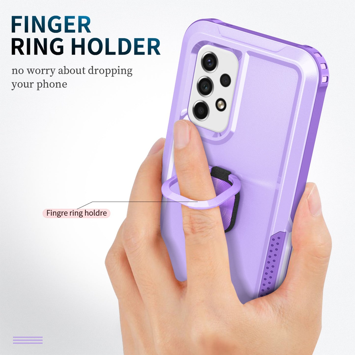 For Samsung Galaxy A73 5G Rotatable Ring Holder Kickstand Phone Case PC + Silicone Anti-scratch Phone Cover