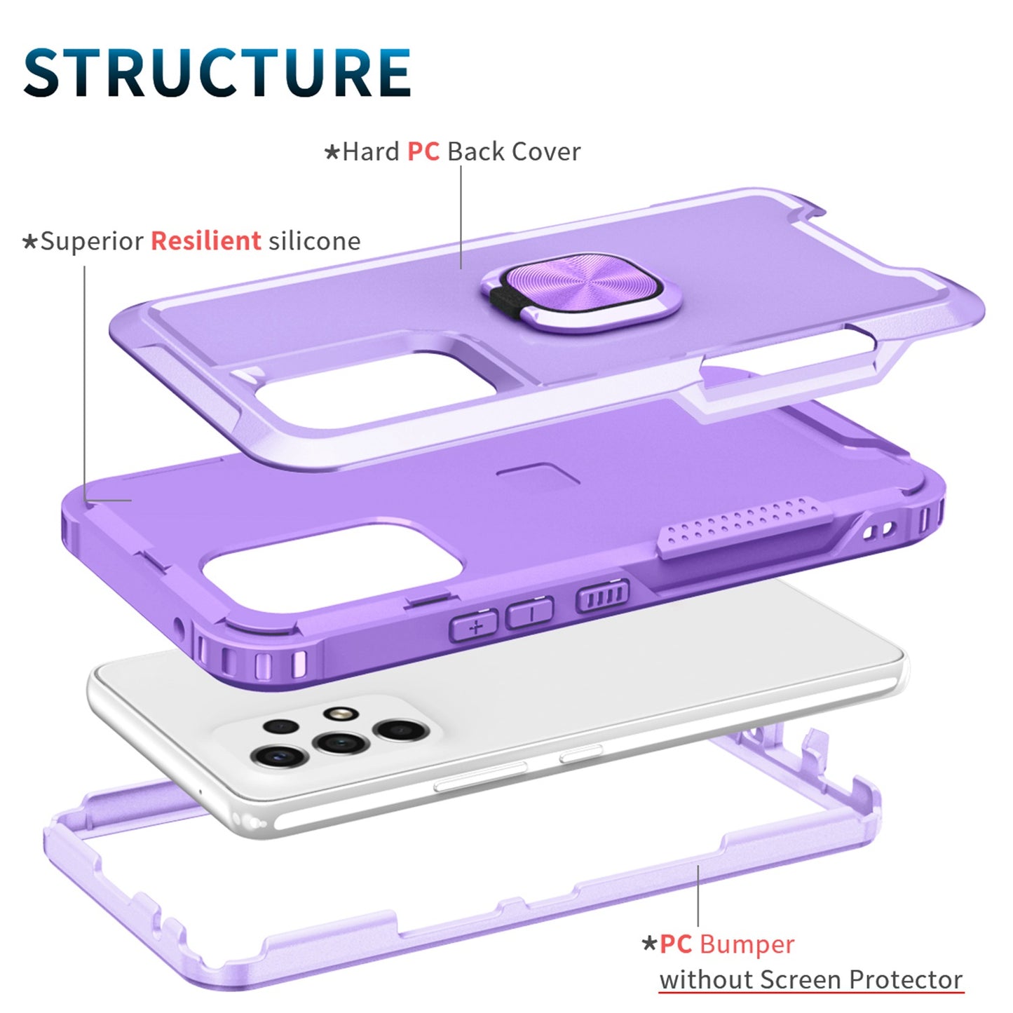For Samsung Galaxy A73 5G Rotatable Ring Holder Kickstand Phone Case PC + Silicone Anti-scratch Phone Cover