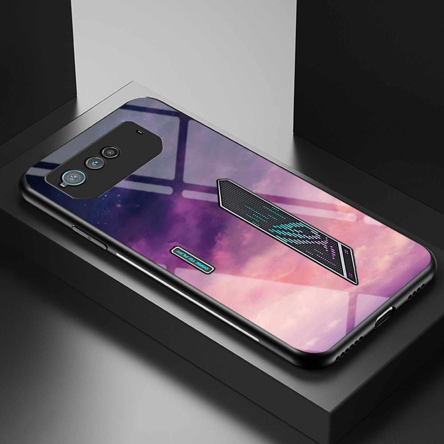 For Asus ROG Phone 6 5G Airbag Anti-fall Starry Sky Pattern Design Back Cover PC TPU Tempered Glass Anti-scratch Case