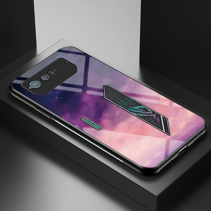 For Asus ROG Phone 6 5G Airbag Anti-fall Starry Sky Pattern Design Back Cover PC TPU Tempered Glass Anti-scratch Case