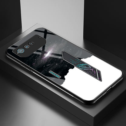 For Asus ROG Phone 6 5G Airbag Anti-fall Starry Sky Pattern Design Back Cover PC TPU Tempered Glass Anti-scratch Case