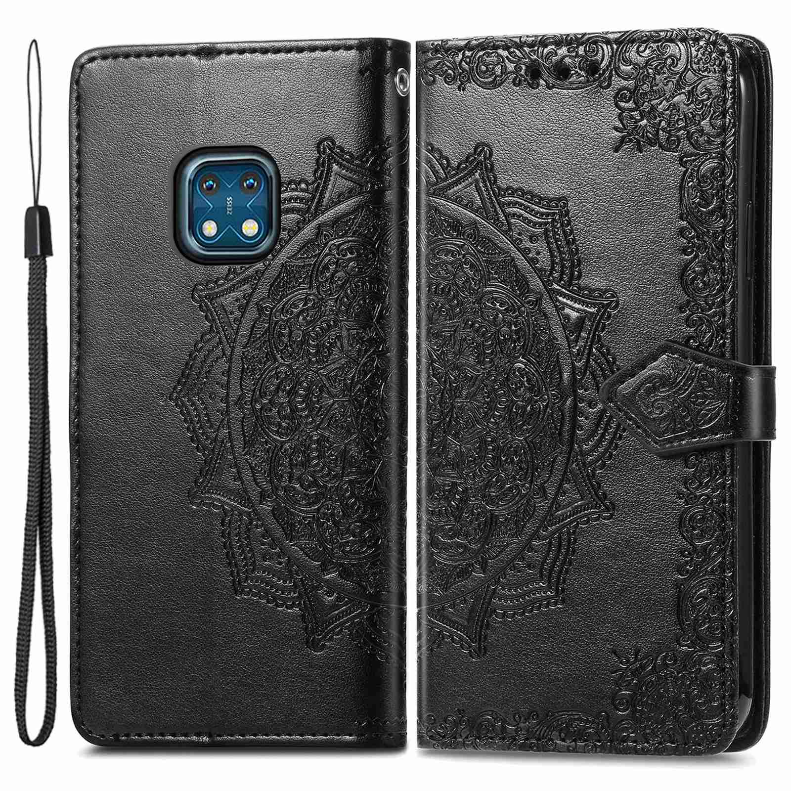 For Nokia XR20 5G Embossed Mandala Pattern PU Leather Wallet Case Stand Magnetic Closure Full Shockproof Folio Flip Cover with Strap