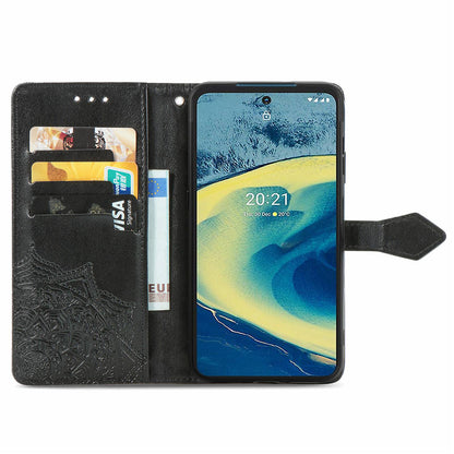 For Nokia XR20 5G Embossed Mandala Pattern PU Leather Wallet Case Stand Magnetic Closure Full Shockproof Folio Flip Cover with Strap