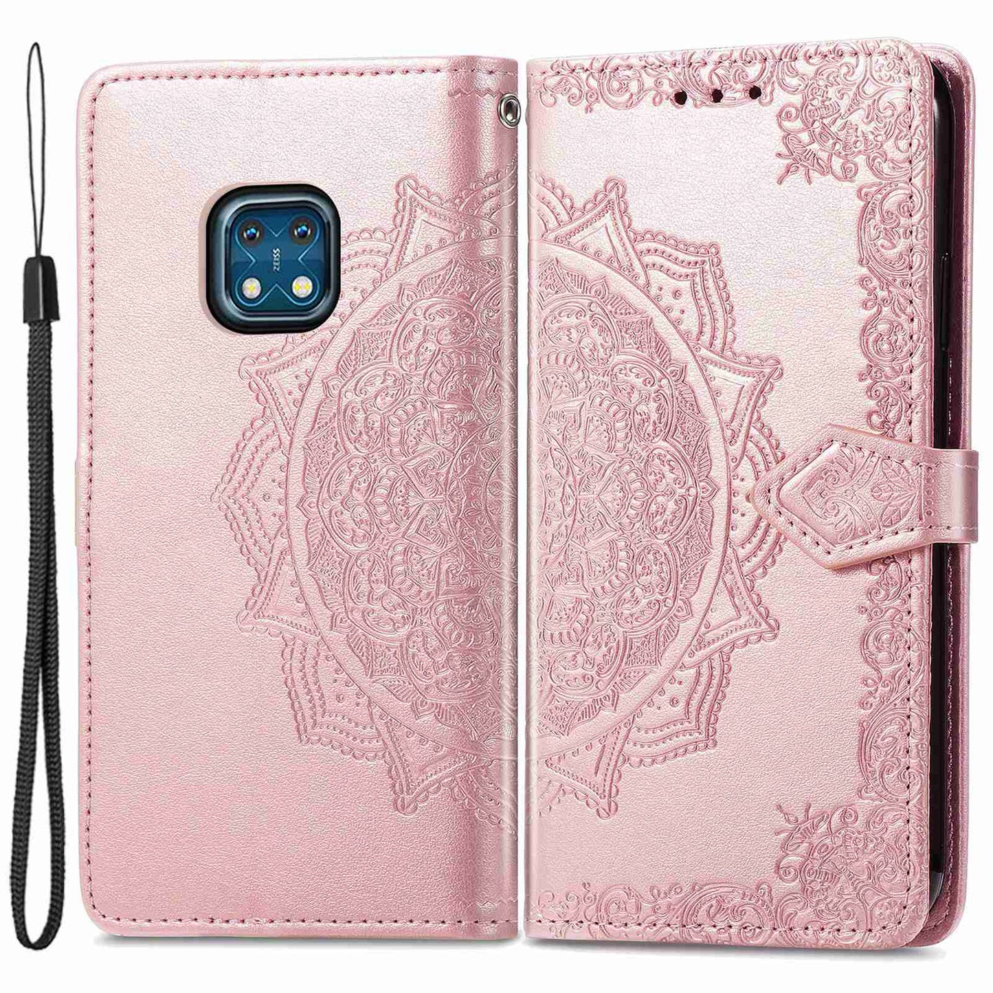 For Nokia XR20 5G Embossed Mandala Pattern PU Leather Wallet Case Stand Magnetic Closure Full Shockproof Folio Flip Cover with Strap